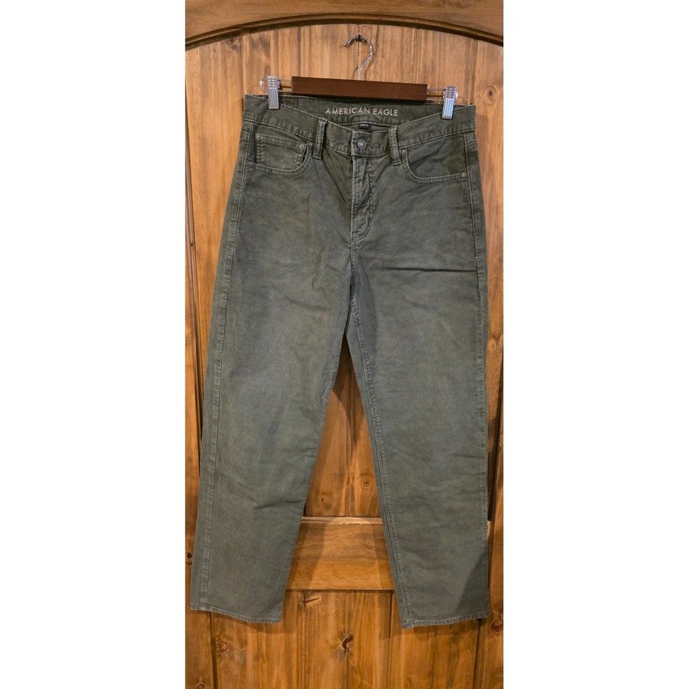 American Eagle Jeans Womens 8 Green Stretch Corduroy 90s Straight Leg FivePocket
